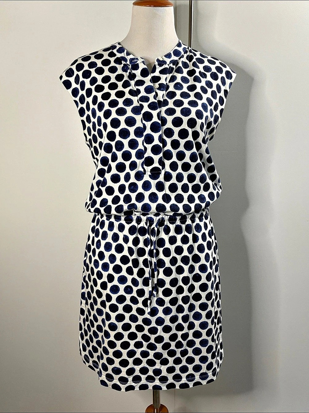 Gap Polka Dot Drop Waist Mini Dress in Blue & White Size Small